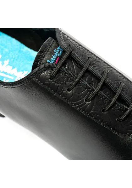 International dance shoes - IDS - F33-BLACK CALF/BLACK FIORI -1.5 heel