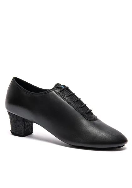 International dance shoes - IDS - F33-BLACK CALF/BLACK FIORI -1.5 heel