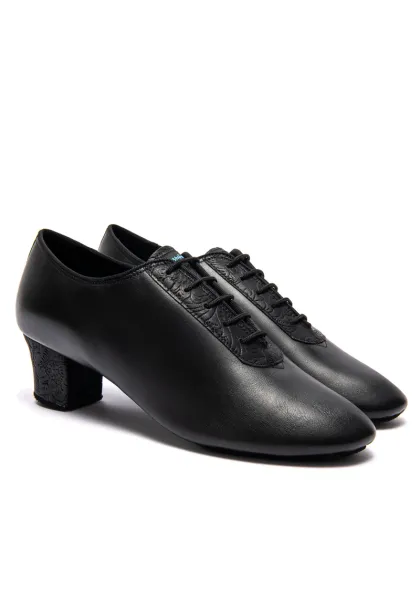 International dance shoes - IDS - F33-BLACK CALF/BLACK FIORI -1.5 heel