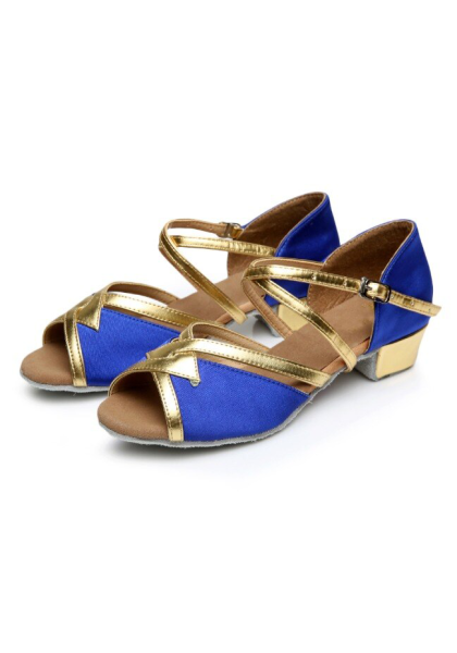 Girls Low Heels Dance Shoes - Blue / Gold  - Heel 3.5cm